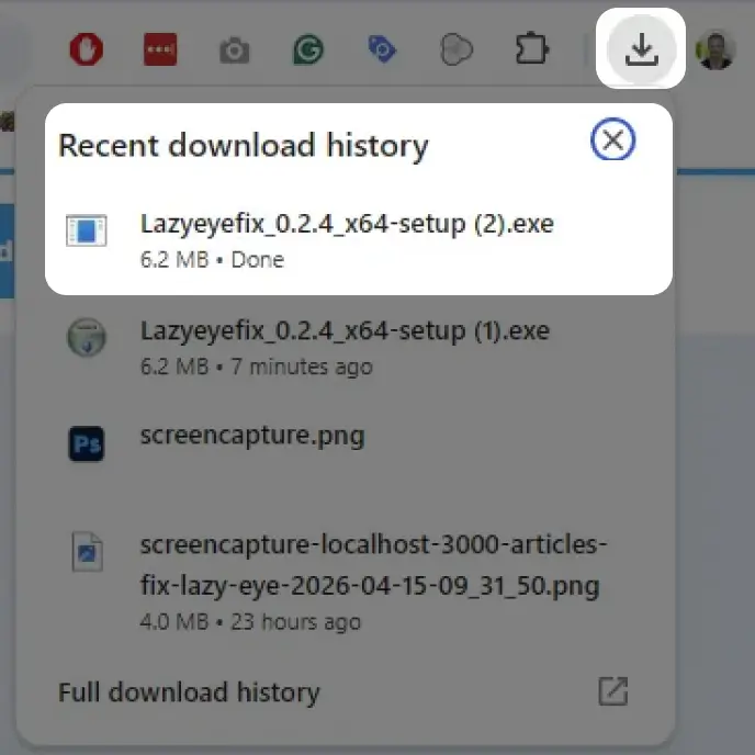 Windows browser download prompt for the Lazyeyefix installer